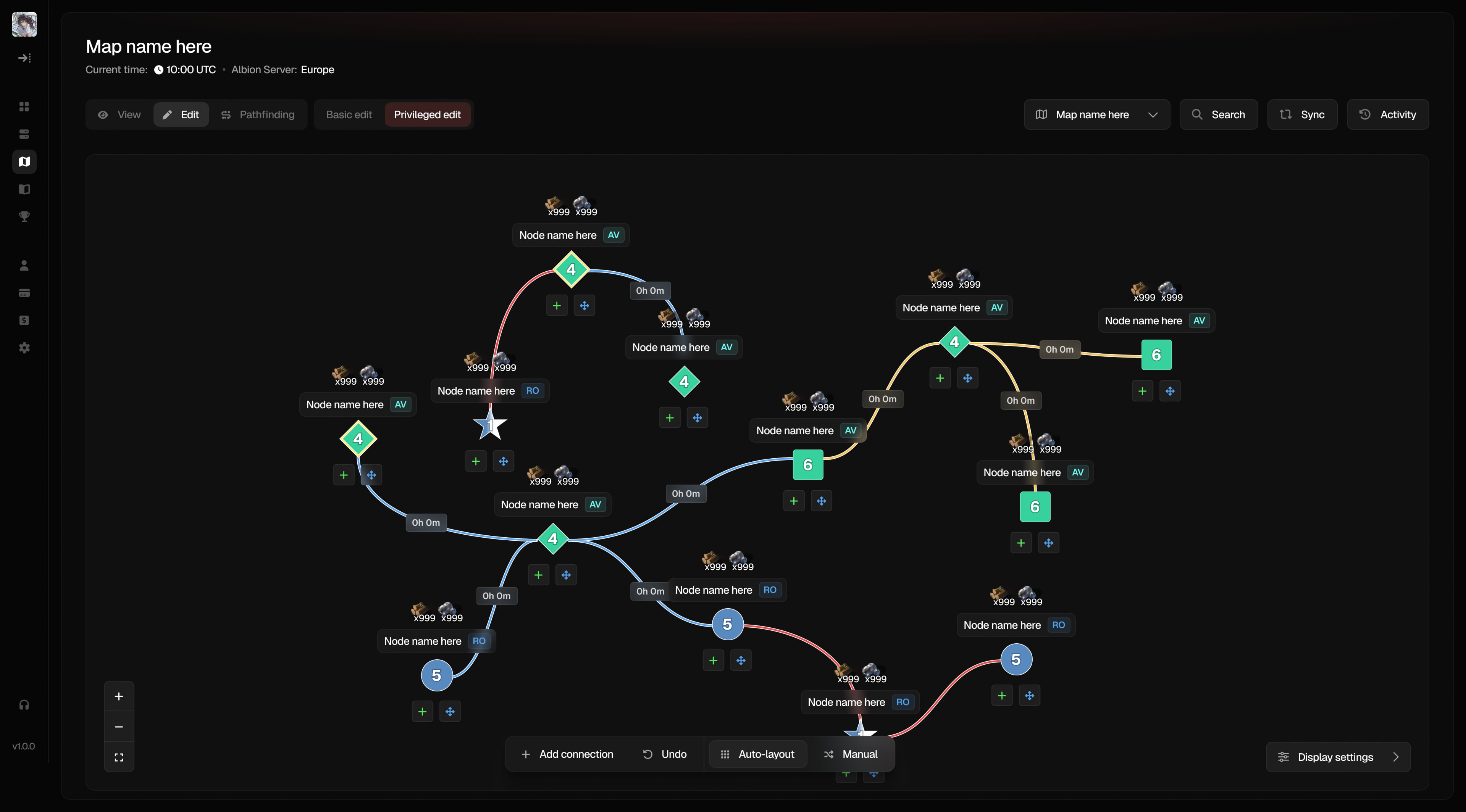 Portaler map in edit mode, showing locations, portal connections and editing tools.