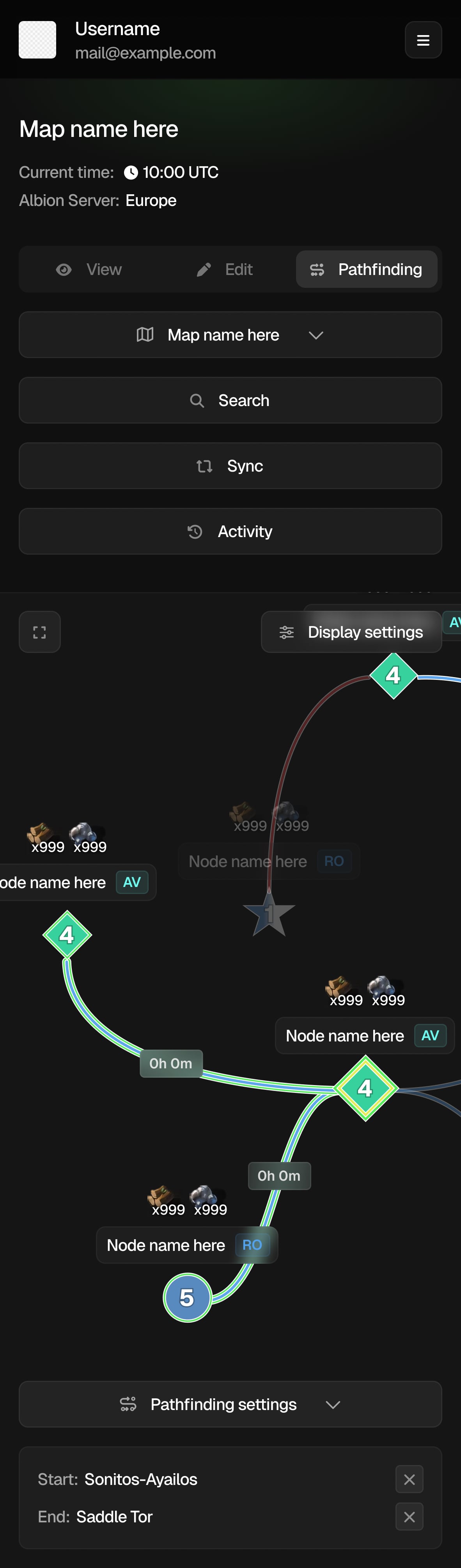 Portaler mobile pathfinding with controls above and below the map.